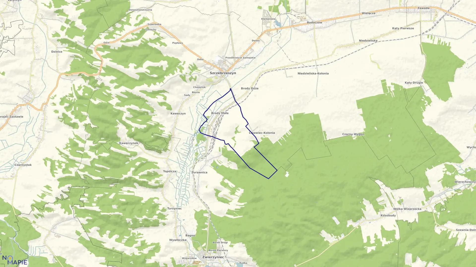 Mapa obrębu Brody Małe w gminie Szczebrzeszyn